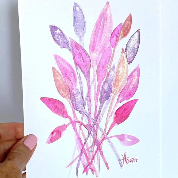 Funky Leaves Flamingo Original Watercolor Wall Art Painting 8x10in Matted Frame - Picture 3 of 6